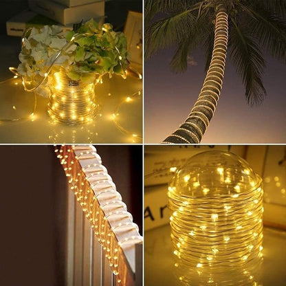 300 LED Solar Rope Lights - 99 FT Bright Outdoor Garden String Lights with 8 Modes, Waterproof, Decorative for Fence & Patio (Warm)