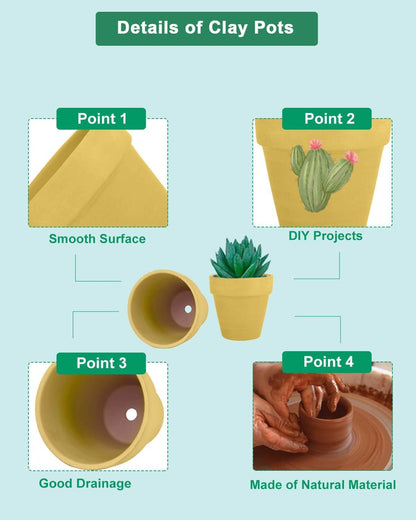 vensovo 48 Pcs 2" Tiny Terracotta & Terra Cotta Pots with Drainage - Yellow Small Mini Clay Ceramic Pottery Planter Ideal for Indoor/Outdoor Plants, Crafts, Wedding Favors