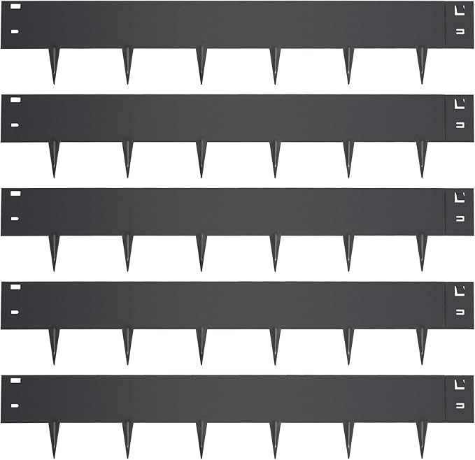5PCS Steel Landscape Edging 39 x 7Inch (4 Inch Metal Strips + 3inch Nail) Black Garden Edging Border Length Flexible Landscape Edging Anchoring Stakes