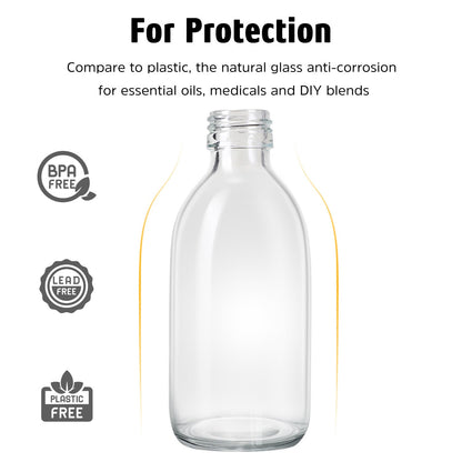 Tecohouse 2 Pack Glass Spray Bottles, 250ml Small Glass Bottles for Cleaning Solutions, Spray Bottles for Essential Oils, Plants, with Durable Nozzle, Labels, Funnel - Clear