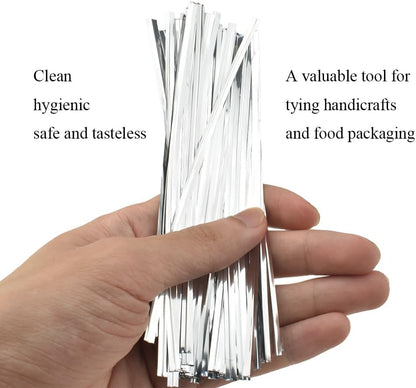 HAHIYO 300Pcs 6inches Silver Metal Twist Ties Bread Candy Coffee Bag Ties Plant Garden Twist Ties for Cellophane Treat Bags Gift Wraping Bags Plastic Bags Halloween Party Cake Present Art Crafts