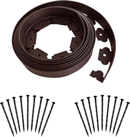 Landscape Edging 20ft Length No Digging Garden Edging Kit Include 18 Spikes, Premium Yard Edging Fence with One Spike per Feet, Brown
