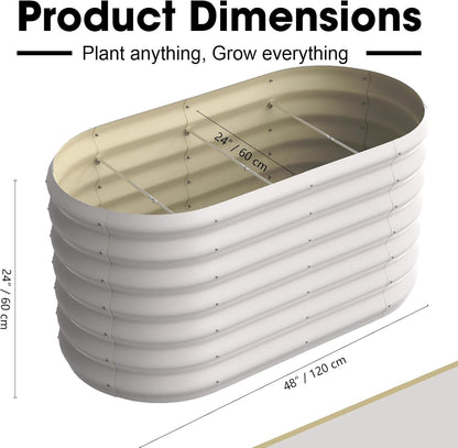 4x2x2ft Oval Galvanized Raised Garden Bed Kits Outdoor Large Metal Modular Planter Box 9-in-1 Raised Beds for Gardening,Vegetables,Fruits,Flowers & Herbs (White)