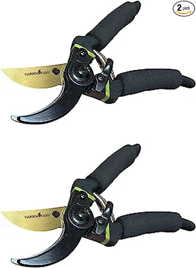 Garden Guru Soft Grip Garden Pruning Shears Scissors Clippers Hardened Titanium Blades Comfort Grips Heavy Duty Bypass Hand Pruners Branch Cutters for Gardening Trimming Bushes Flowers Plants (2 Pack)