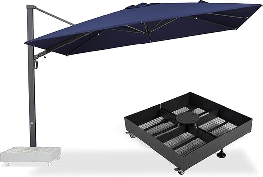 PURPLE LEAF 13' X 10' Rectangle Patio Umbrella Large Outdoor Aluminum Offset Umbrella with 360-degree Rotation Cantilever Umbrella with Base Included for Garden Deck Backyard Pool Navy Blue