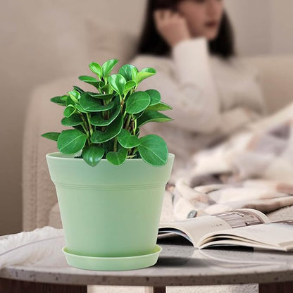 WOUSIWER 16 Pack 6 inch Plastic Planters, Indoor Flower Pots, Heavy Duty and Stylish 6 Inch Plant Pots for Indoor Plants with Drainage Holes and Tray for Plants, Flowers, Colorful