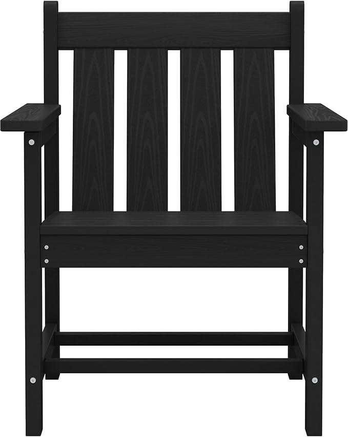 SERWALL 3 Pieces Patio Bistro Set, All Weather Adirondack Chair Set with Side Table, HDPE Material Outdoor Patio Furniture Set for Balcony, Porch, Garden, Backyard- Black