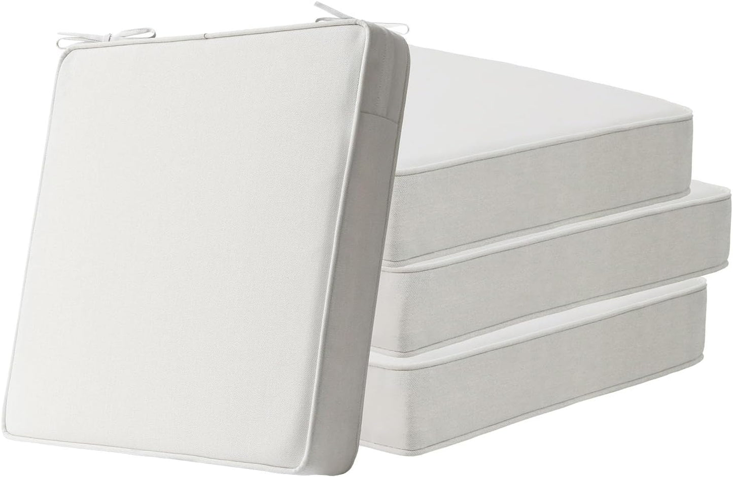 Square Corner Seat Cushions, 19" x 19" x 3", Set of 4, Indoor Outdoor Water Repellent Universal Chair Pads with Ties for Patio Furniture, Garden Deck Dining Chairs, Linen