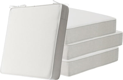 Square Corner Seat Cushions, 19" x 19" x 3", Set of 4, Indoor Outdoor Water Repellent Universal Chair Pads with Ties for Patio Furniture, Garden Deck Dining Chairs, Linen