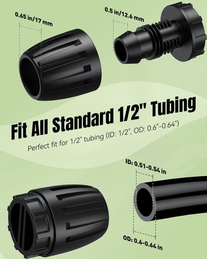 Pawfly 10 Pcs 1/2" Irrigation End Cap for 1/2" Irrigation Tubing (1/2" ID x 0.64" OD), 1/2" Drip Irrigation Fittings with Lock Nuts, Barbed Drip Tubing Connectors for Garden Irrigation System