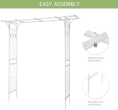 VINGLI Garden Arbor, Arch Archway for Wedding Ceremony Party, Steel Garden Trellis for Plant Climbing, Christmas Garden Decorations Pergola for Garden, Backyard, Lawn (White)