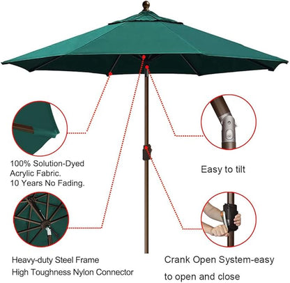 EliteShade USA 10-Year-Non-Fading 9Ft Market Umbrella Patio Umbrella Outdoor Table Umbrella with Ventilation, Forest Green