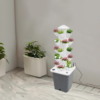 Hydroponics Vertical Growing Kit with Grow Lights 25-Plants Garden Hydroponic Growing System Outdoor Outdoor Indoor Vertical Garden Planter Tower with Automatic Watering for Herbs Fruits Vegetables