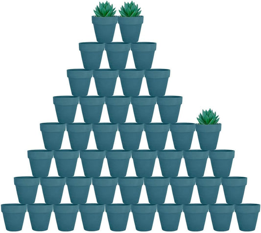 vensovo 48 Pcs 2" Tiny Terracotta & Terra Cotta Pots with Drainage - Steel Blue Small Mini Clay Ceramic Pottery Planter Ideal for Indoor/Outdoor Plants, Crafts, Wedding Favors
