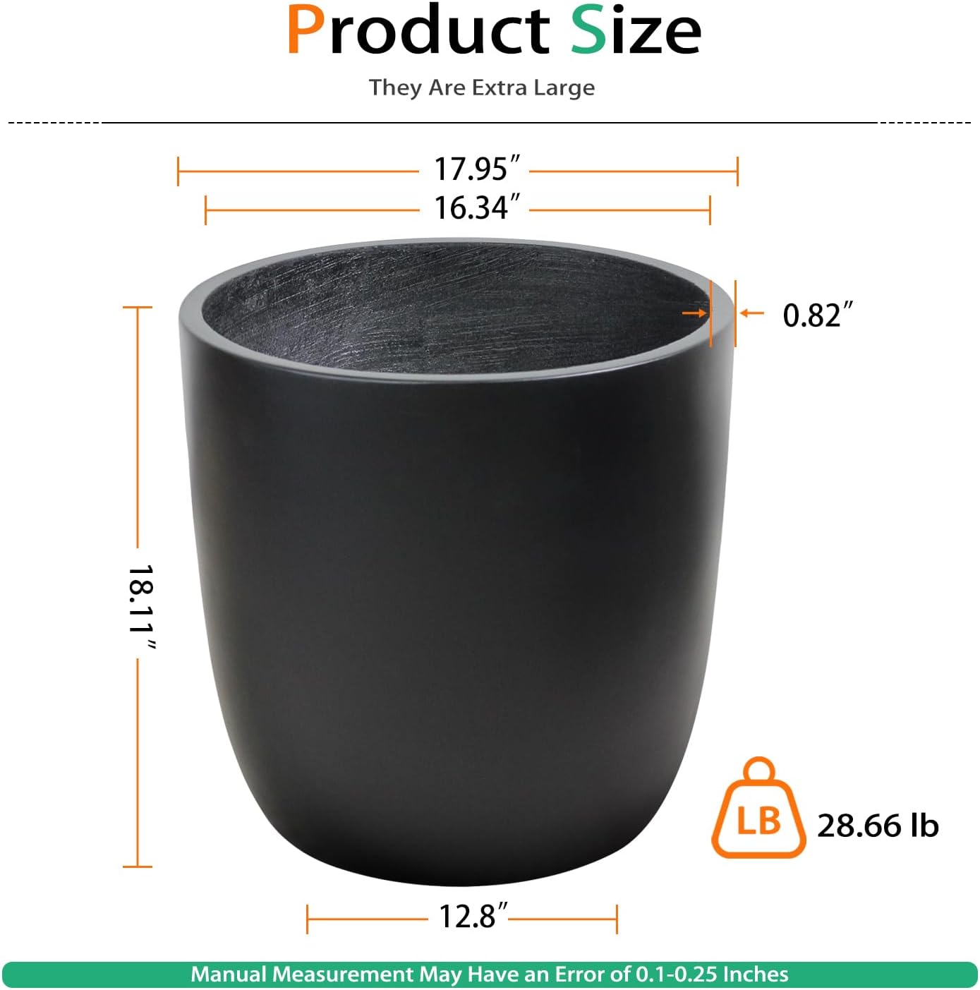 Concrete Planter Outdoor Indoor, Large Cement Plant Pots for Trees Flowers (Black, 18 inch)
