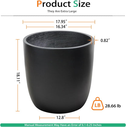 Concrete Planter Outdoor Indoor, Large Cement Plant Pots for Trees Flowers (Black, 18 inch)