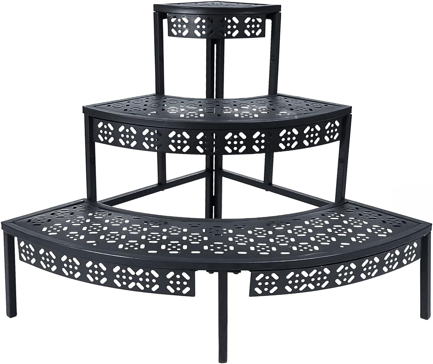 3 Tier Plant Stand Semi-Circular Flower Pot Organizer Rack Quarter Round Plant Display Holder Outdoor Storage Shelves Metal Corner Shelf Planter Shelving Ladder Plant Stand for Indoor Use(Black)