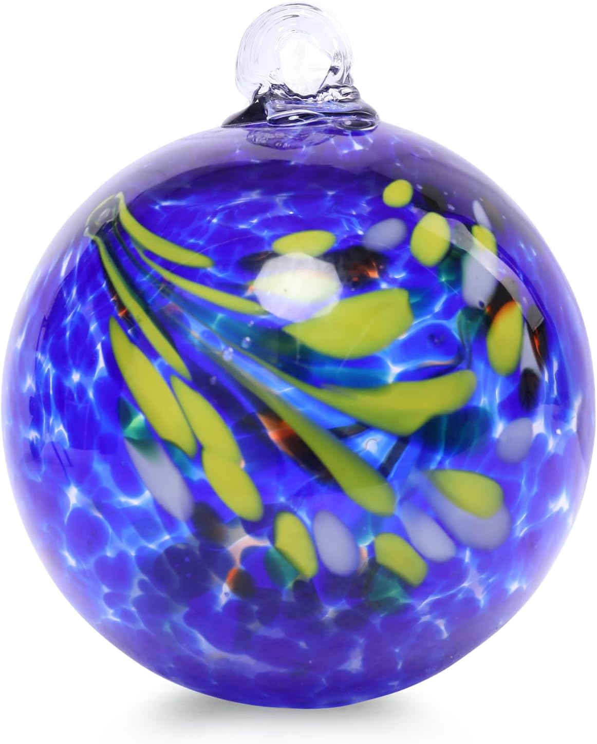 VCUTEKA Hanging Garden Gazing Ball, Hand-Blown Glass Witch Ball for Outdoor Garden Décor, 6" Blue Swirl