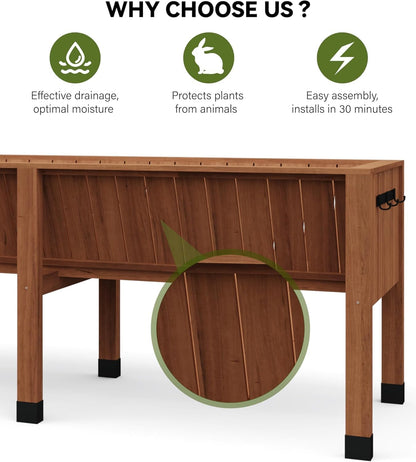 72x26x31 Inch Raised Garden Bed with Legs, 13.7In Depth Wooden Planter Box for Outdoor Growing Vegetables and Herbs, Elevated Garden Bed with Hooks for Backyard, Patio, Balcony