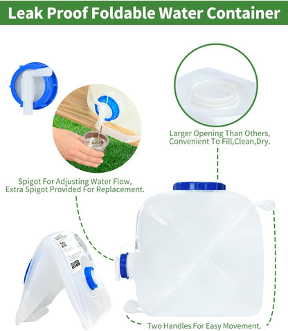 2 Pack 5.3 Gallon Collapsible Water Container Camping Water Container with Spigot,Portable Collapsible Water Jug Water Storage Containers for Outdoors Traveling Emergency,1 Extra Spigot Provided