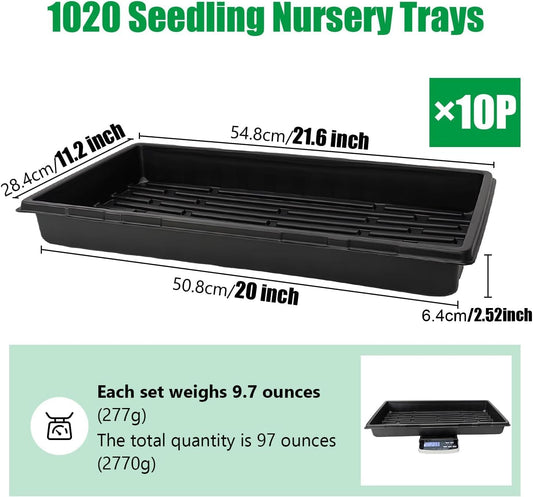 10 Pack 1020 Trays, Extra Thick Heavy Duty Seed Starting Trays - No Holes, No Leak, Reusable Propagation Flats for Microgreens, Seedlings, Plant Germination, Fodder and Transplant