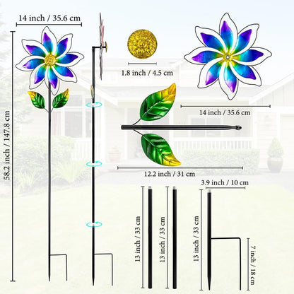 14'' Wind Spinners Outdoor, Flower Kinetic Wind Sculpture & Spinners, Metal Wind Spinners for Yard Garden Patio Decor (Purple)