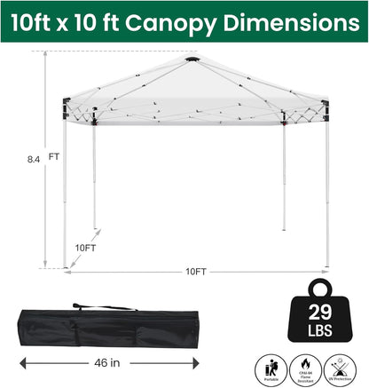 10x10ft Pop Up Canopy Tent,Heavy Duty Waterproof Folding Tent for Camping Parties Events Parties,Outdoor Canopy,Portable Sun Shelter,3 Adjustable Height(White)