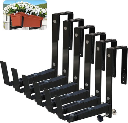Heavy Duty Adjustable Window Box Brackets - Iron Planter Box Hangers with Reinforced Bottom Support for Balcony, Fence, Railing, Garden - Rust-Proof & Sturdy Flower Pot Holders