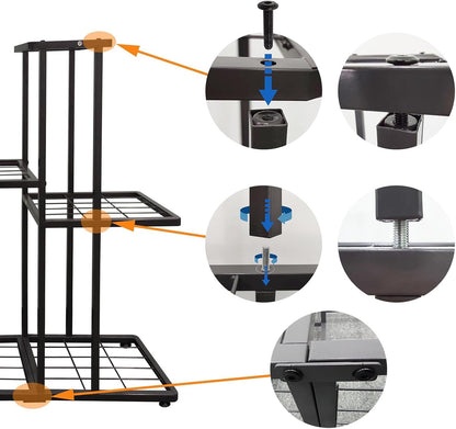 3 Tier 8 Potted Metal Large Plant Stand for Indoor Outdoor Flower Pot Display Planter Shelf, Charcoal Grey