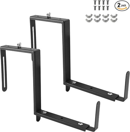 2-Pack Adjustable Planter Box Brackets, Heavy Duty Q235 Steel, Black, Universal Outdoor Hanging Brackets, Flower Box Brackets for Fence Railings, Windowsill, Patio, Garden, Balcony