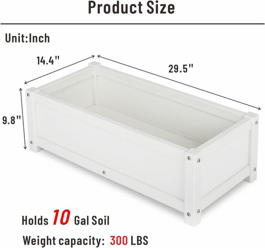 HDPE Raised Planter Box Outdoor,Rot-Resistant and Non-Cracking,Raised Beds for Gardening 29.5 * 14.4 * 9.8 in for Yard,Lawn,Outdoor Planter Boxes Rectangle with Drainage Holes White