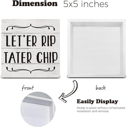 HOIJAUMAI Funny Bathroom Quote Wooden Box Sign, Desk Decor - Bathroom Theme Wood Block Plaque Box Sign for Home Restroom Toilet Desk Table Shelf Decorations - 5 X 5 Inch