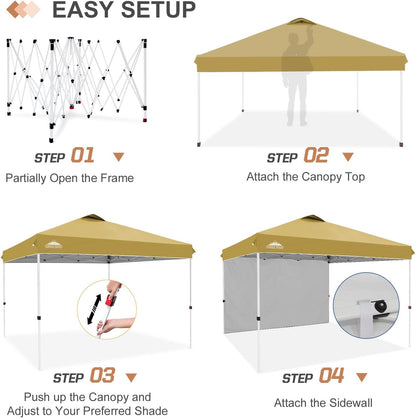EAGLE PEAK Pop Up Canopy Tent with 1 Sidewall, Easy Setup Event Tent, Outdoor Sun Shade, Wheeled Carry Bag, Stakes and Guy Ropes, Instant Canopy 12x12, Beige