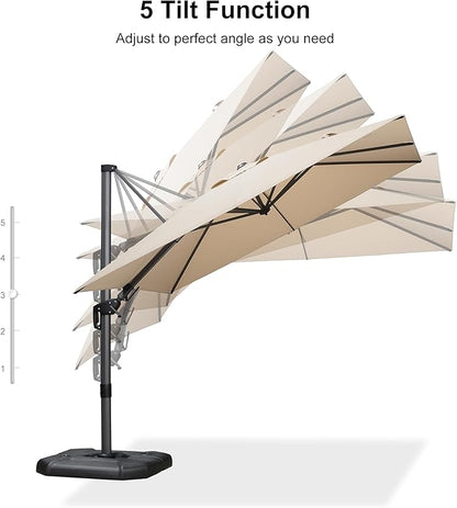 PURPLE LEAF 8.8' X 8.8' Left-right Tilt Patio Umbrella Outdoor Cantilever Swivel Square Umbrella with Tilt Aluminum Offset Umbrella with 360-degree Rotation for Garden Deck Pool Patio Beige
