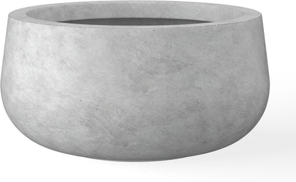 Kante 19.6" Dia Round Concrete Planter, Cement Plant Pots with Drainage Hole and Rubber Plug for Outdoor Indoor Garden Home, Modern Curvaceous Design, Natural Concrete