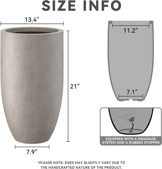 Kante 24 Inch Tall Round Concrete Planter, 2 Pack Large Indoor Outdoor Plant Pots with Drainage Hole and Rubber Plug, Modern Decorative Garden Pots for Home Patio Porch, Weathered Concrete