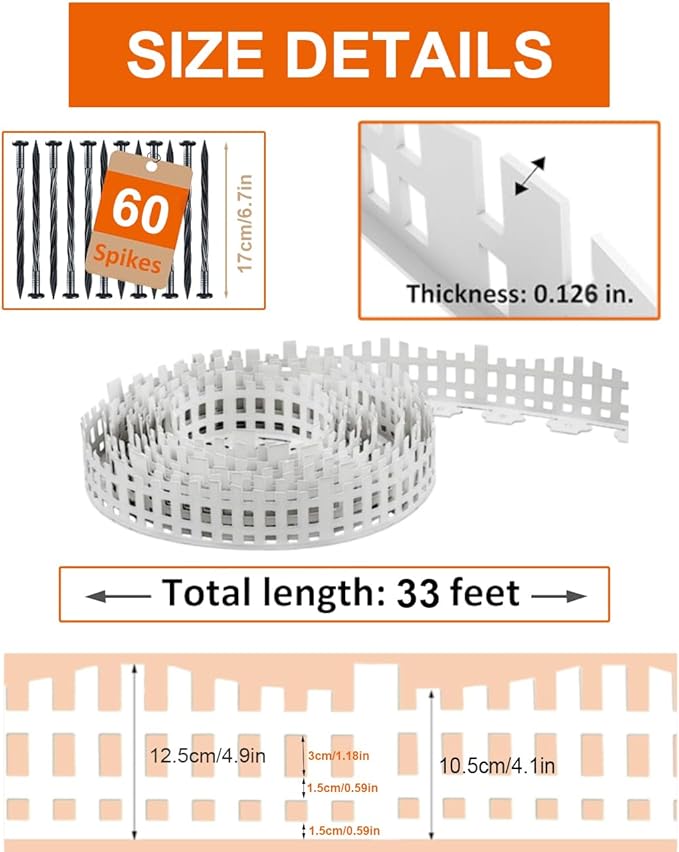 Garden Edging 33FT, Landscape Edging Borders [Extra Tall 4.9IN ] Flexible Lawn Edging Kit with 60pcs Stakes,Mini Plastic Fence for Tree Flowerbeds Grass Yard -White-2