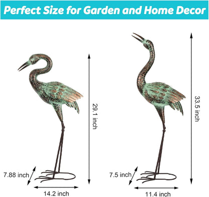 Shorayn Garden Crane Statues, Blue Heron Sculptures for Outdoor, Cranes Decor Metal Bird, Patina Garden Art Lawn Ornaments for Yard Patio Porch Outside Decorations