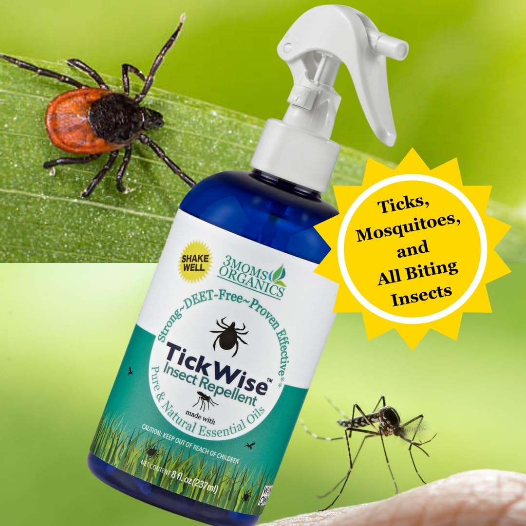 3 Moms Organics TickWise 8oz, Made with All Natural Essential Oils, DEET-Free, Tick and Insect Repellent, Plant Based Essential Oils, All Natural Ingredients Great for Adults, Kids, Dogs & Horses
