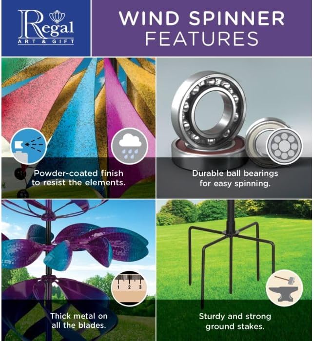 Regal Art & Gift Galaxy Wind Spinner – Metal Yard Decorations Outdoor | Kinetic Garden Spinner for Lawn, Pathway, or Flower Bed | Weather-Resistant Outdoor Sculpture - 32 Inch