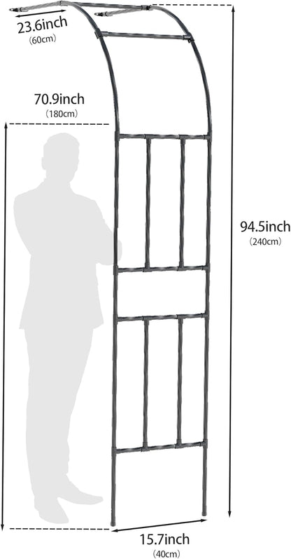 Twira Half Side Garden Arch Trellis, 7.9FT Metal Garden Arbor Trellis for Climbing Plants Outdoor, Black Half Arch Wedding, Garden Archway Arbors and Trellises Decoration for Lawn, Patio, Backyard
