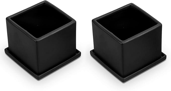 MyGift Modern Black Ceramic Small Plant Pot, Decorative Square Flower Succulent Planter, Set of 2