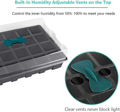 240 Cells -24 Grow Trays with Humidity Dome and Cell Insert - Mini Propagator for Seed Starting and Growing Healthy Plants Durable Reusable and Recyclable 10 Pack