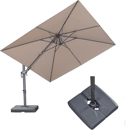 PURPLE LEAF 10' X 10' Swivel Outdoor Patio Aluminum Umbrella with Base Left-right Tilting Cantilever Offset Umbrella with UV Resistant Heavy Duty Fabric for Deck Pool Patio Backyard, Sand Dune