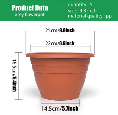 Plant Pots Set of 5, 10" Outside Diameter Flower Pots, 8.5" Inner Diameter Plant Planters with Drainage Hole, Durable Garden Pots Perfect for Indoor & Outdoor Plant Planting, Decor(Pottery Red)