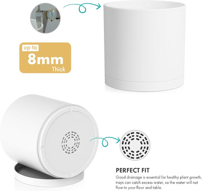 12 Inch Large Deep Flower Pots for Outdoor Indoor Plants, Cylinder Tall Plant Pots with Drainage Holes and Saucer, Big Decorative Plastic Planter Pots for Garden House Plants, White