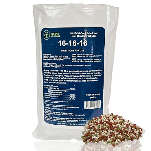 Supply Solutions 16-16-16 Complete Lawn & Garden All Purpose Granular Fertilizer - The Ultimate Plant Food for Lush Greenery & Vibrant Blooms - for All Plants, Vegetables, Fruits, and Berries - 50lbs