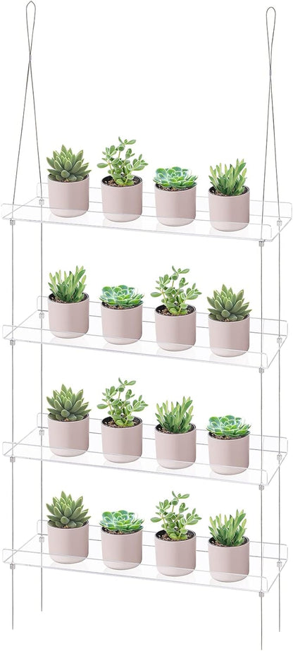 Sumerflos 4 Tier Acrylic Window Boxes Plant Shelves for Windows, Hanging Shelves for Indoor Plants, Flower Pot Organizer Storage for Window Grow Herbs, Microgreens, Succulents, Flower