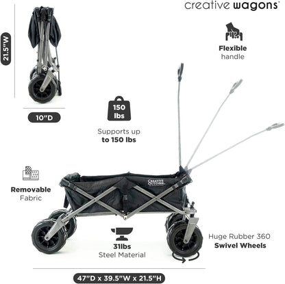 Creative Outdoor Push Pull Stroller Wagon, Beach Hauler XXL Deluxe with Canopy, Collapsible and Portable Heavy Duty Folding Cart, Supports up to 200lbs Weight Capacity, Giant 10" Wheels