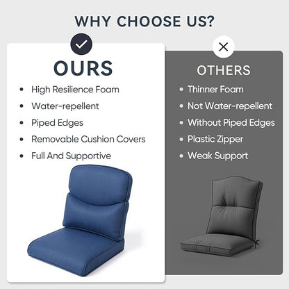 Outdoor Chair Cushions 3 Packs - Outside High Back Comfortable Thickened Pillow 22x24 with Zipper Cover for Patio Rocking Swivel Chairs Loveseat Sofa – Blue/Crescent